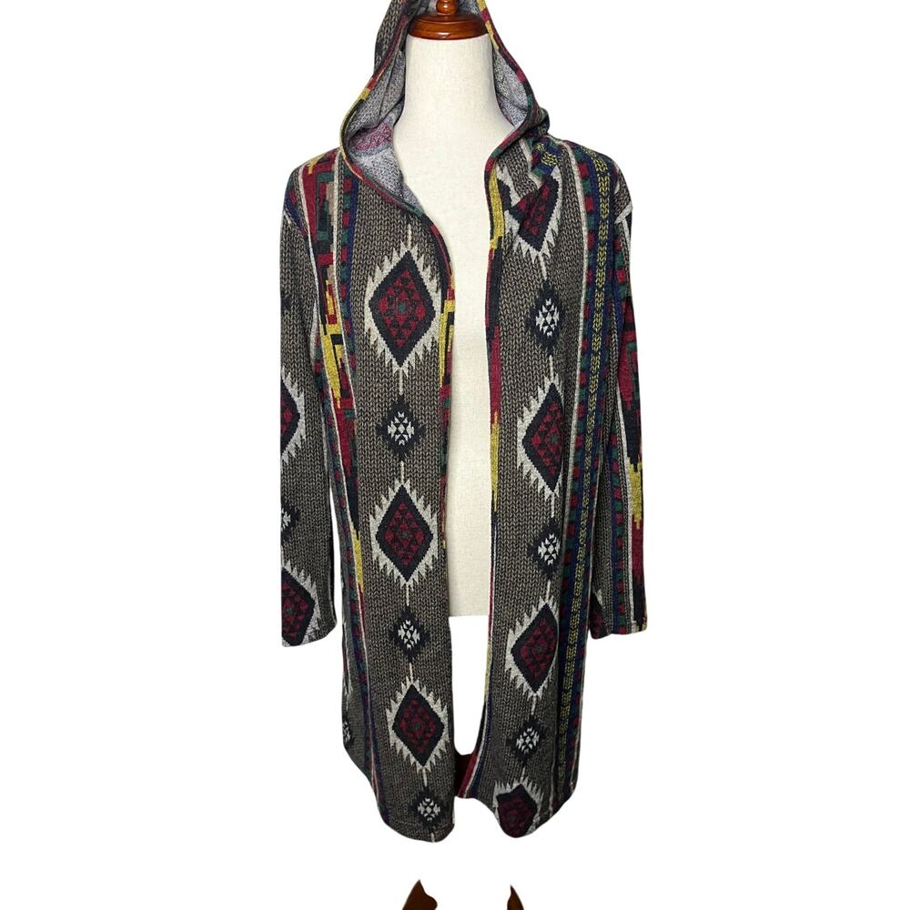 Almost Famous Women’s Large Southwestern Hooded Longline Cardigan